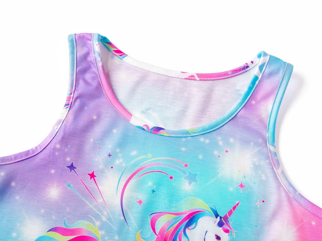 Topgal Tween Girls Pajamas Tie Dye Rainbow Unicorn Cotton Tank Top & Shorts PJS Size 18