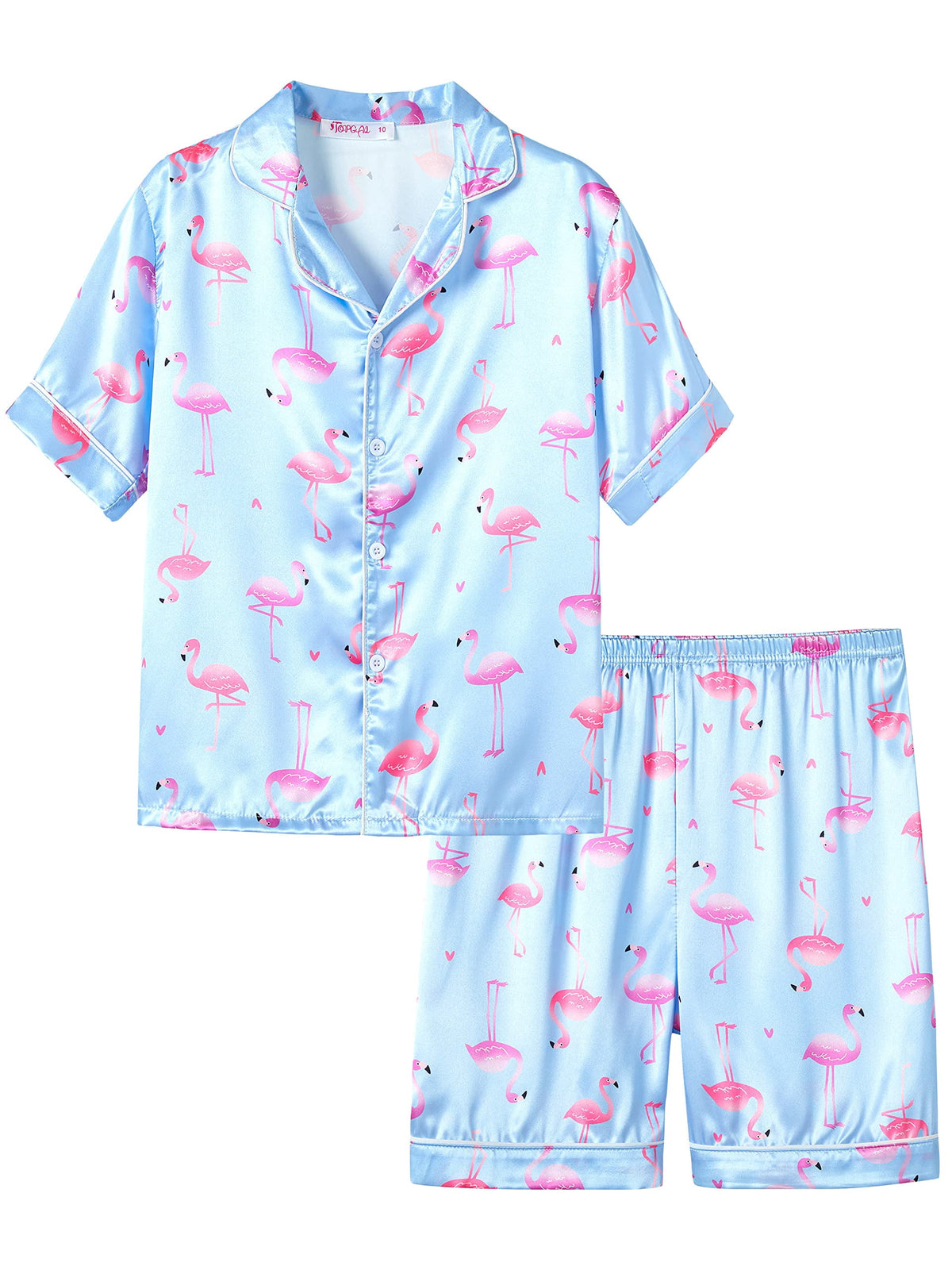 Topgal Satin Pajamas for Girls Beige & Pink Leopard 2 PC Short Sleeves Teen Girl Silky Nightwear Size 10 (Part 1 of 2)