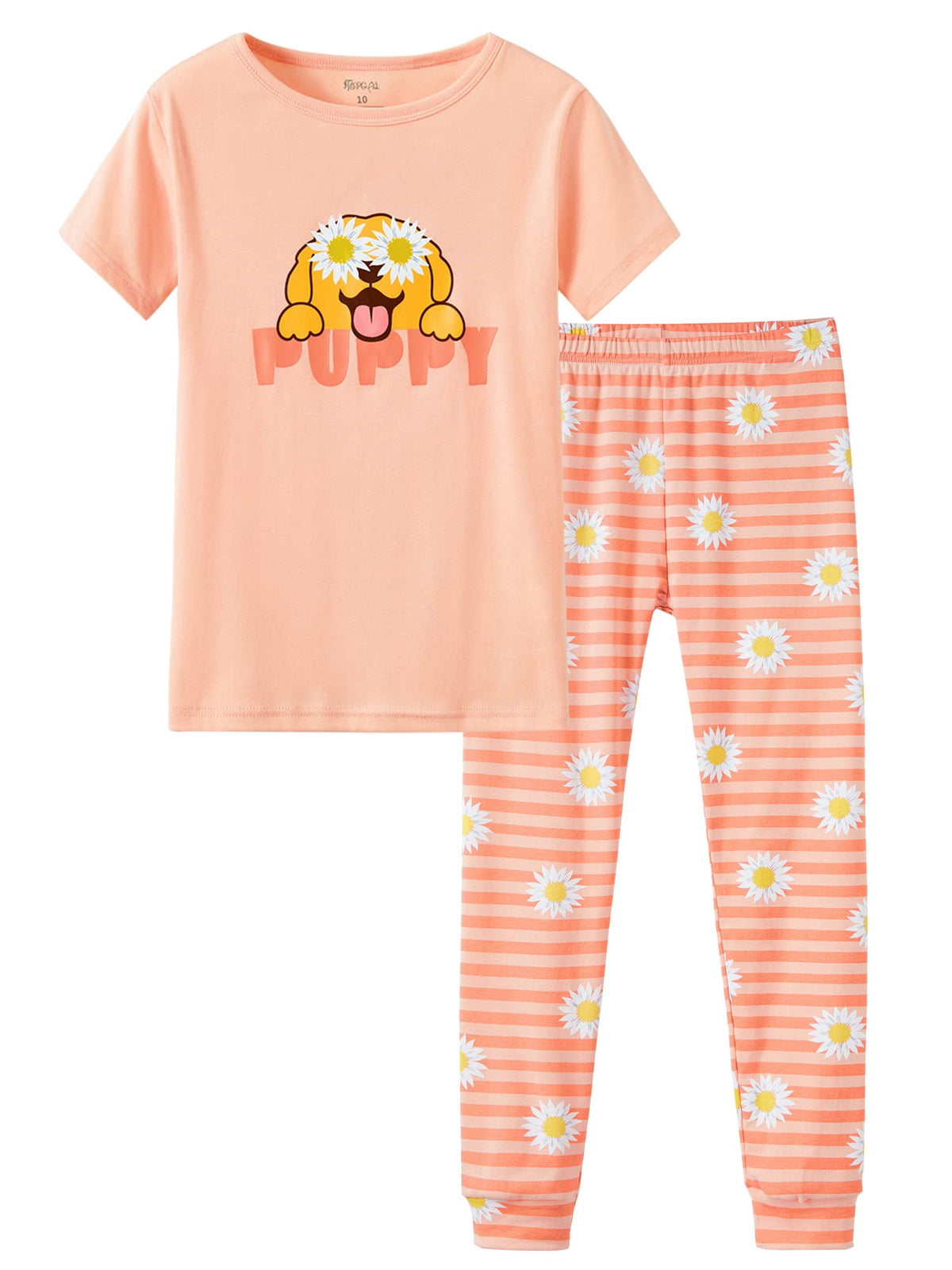 Topgal Purple Kittten Pajamas for Girls – Cotton Snug-Fitting Tee Shorts & Pants PJ Set Size 10