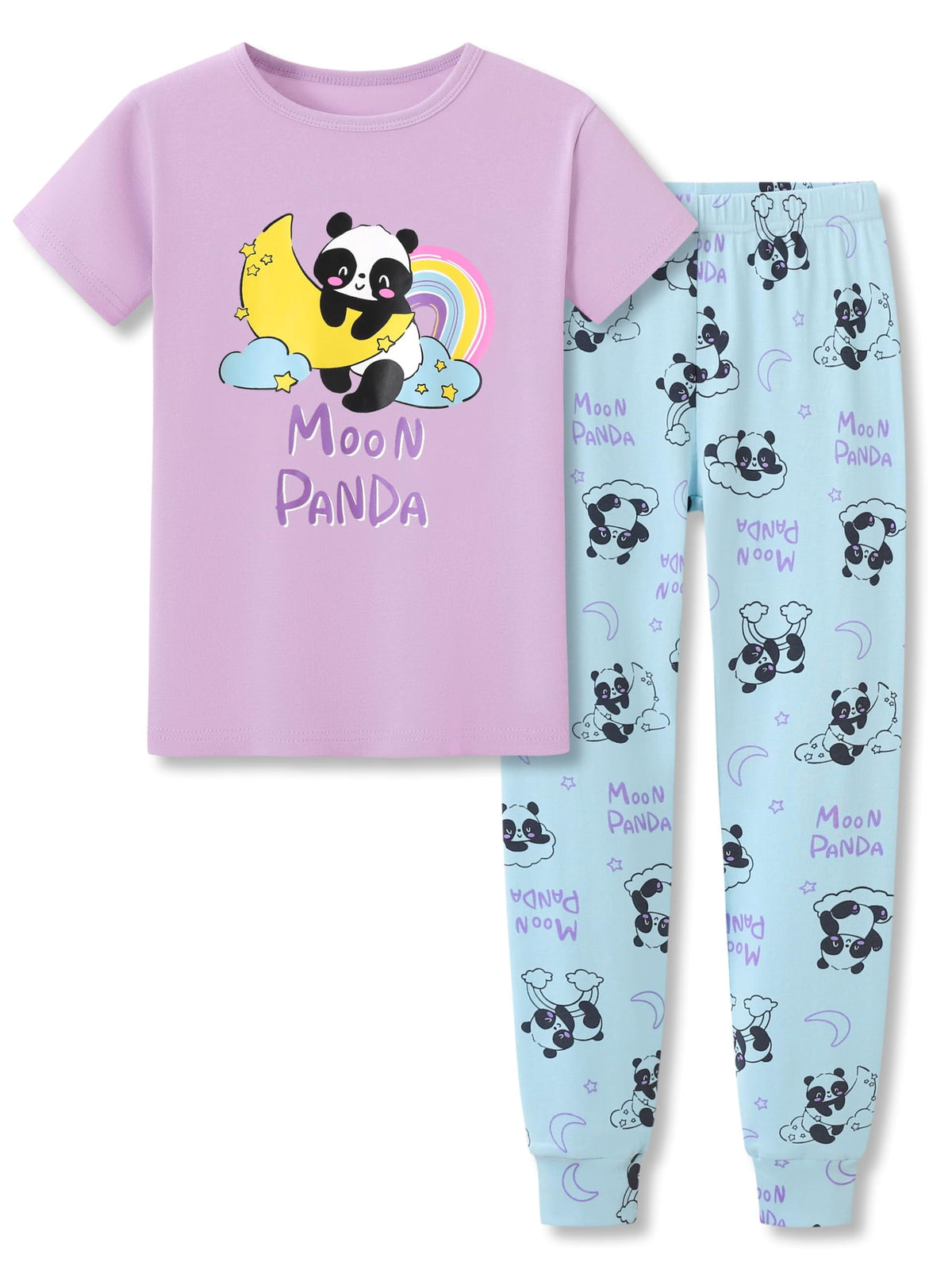 Topgal Purple Kittten Pajamas for Girls – Cotton Snug-Fitting Tee Shorts & Pants PJ Set Size 10