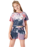 Topgal 100% Cotton Tie Dye Black & White Crop Top & Shorts Clothes Set Outfit for Big Girls Size 6