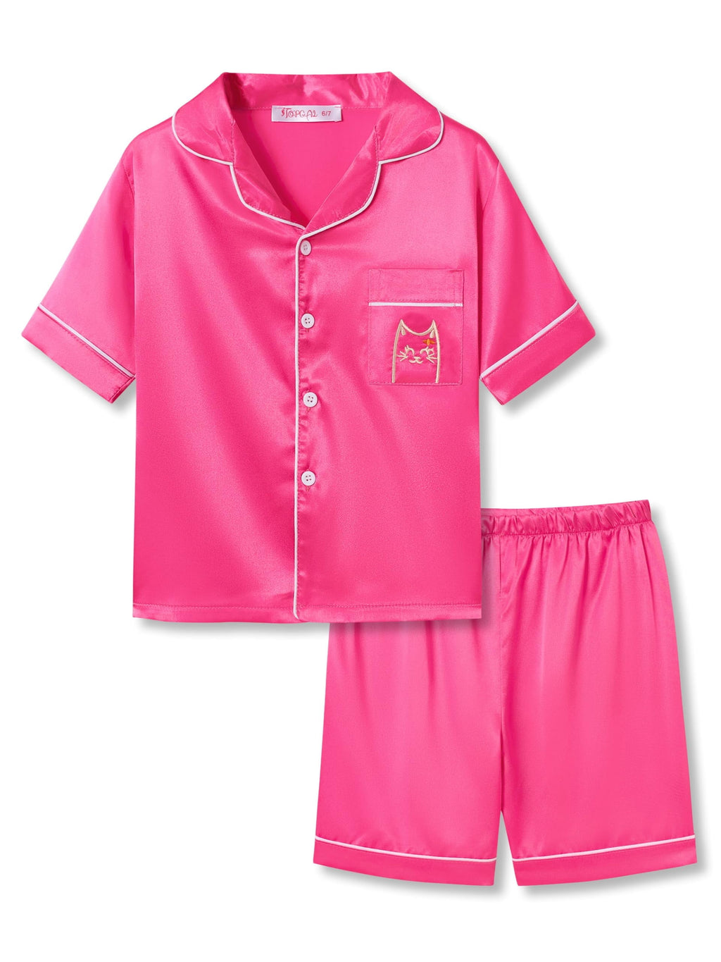Topgal Satin Pajamas for Girls Beige & Pink Leopard 2 PC Short Sleeves Teen Girl Silky Nightwear Size 10 (Part 2 of 2)