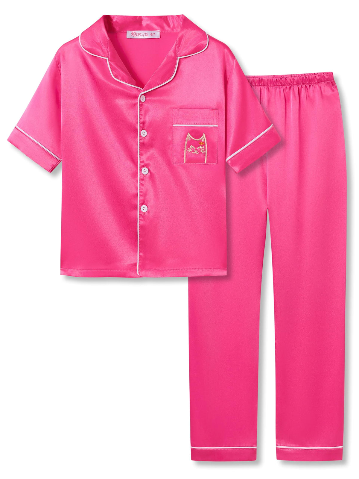 Topgal Satin Pajamas for Girls Beige & Pink Leopard 2 PC Short Sleeves Teen Girl Silky Nightwear Size 10 (Part 1 of 2)