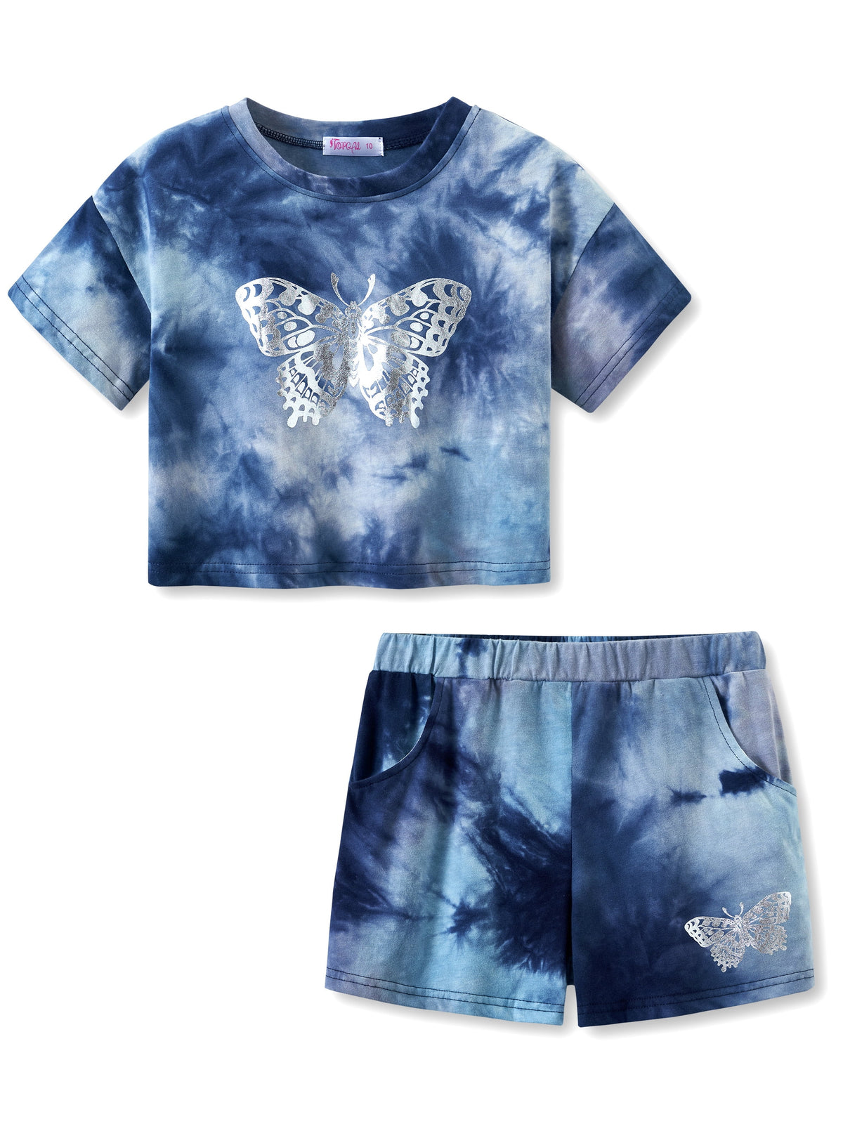 Topgal 100% Cotton Tie Dye Black & White Crop Top & Shorts Clothes Set Outfit for Big Girls Size 6