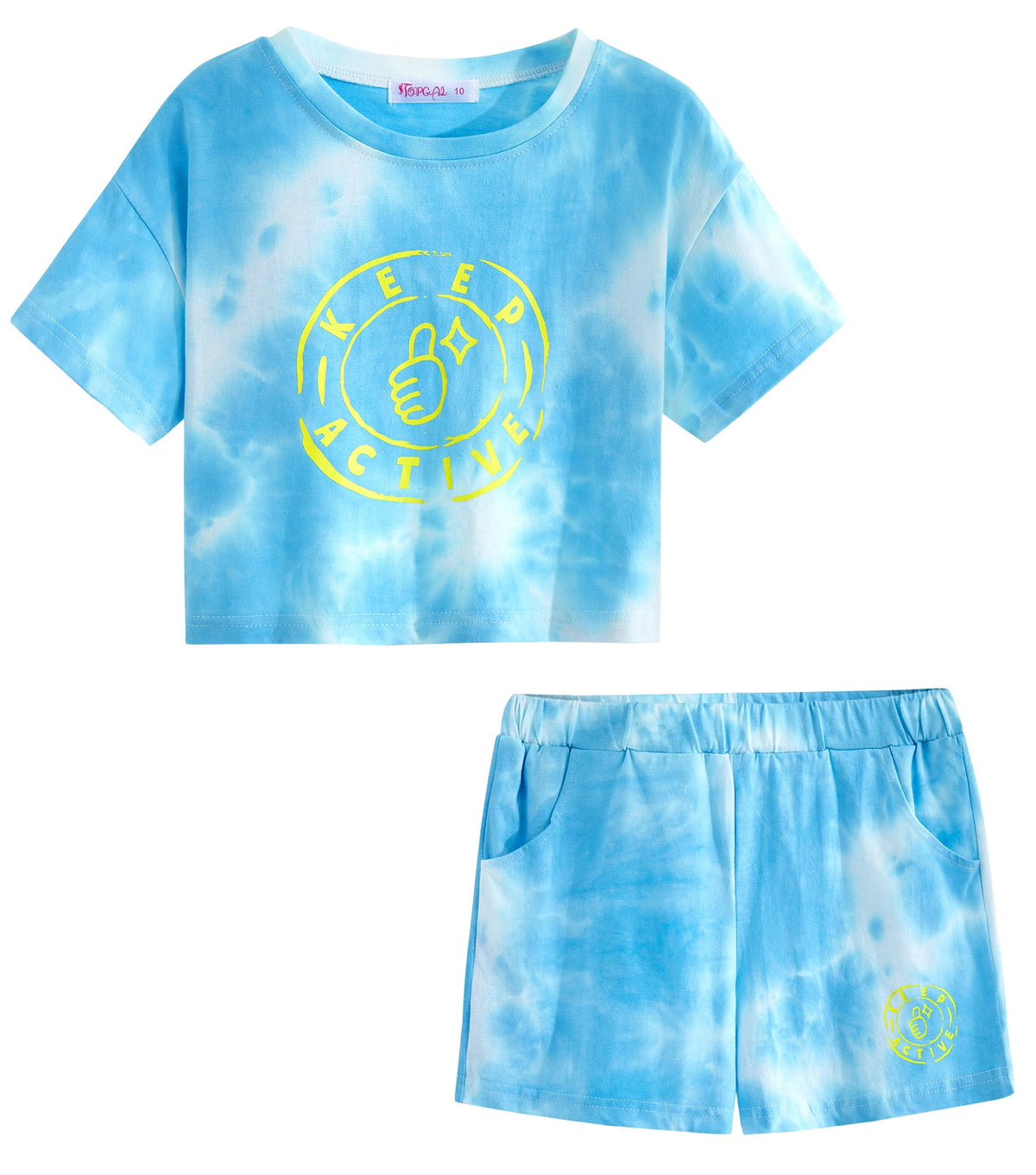 Topgal 100% Cotton Tie Dye Black & White Crop Top & Shorts Clothes Set Outfit for Big Girls Size 6