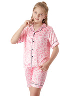 Topgal Satin Pajamas for Girls Beige & Pink Leopard 2 PC Short Sleeves Teen Girl Silky Nightwear Size 10 (Part 1 of 2)