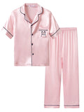 Topgal Satin Pajamas for Girls Beige & Pink Leopard 2 PC Short Sleeves Teen Girl Silky Nightwear Size 10 (Part 1 of 2)