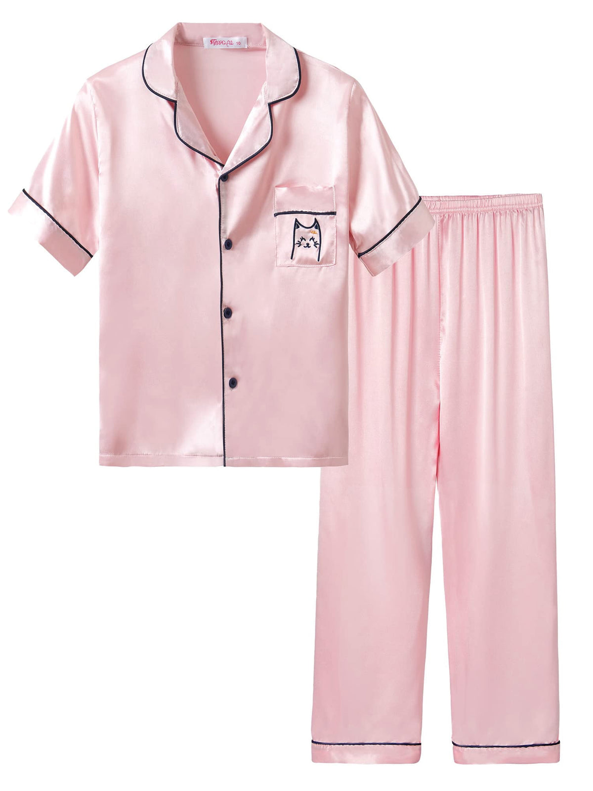 Topgal Satin Pajamas for Girls Beige & Pink Leopard 2 PC Short Sleeves Teen Girl Silky Nightwear Size 10 (Part 1 of 2)