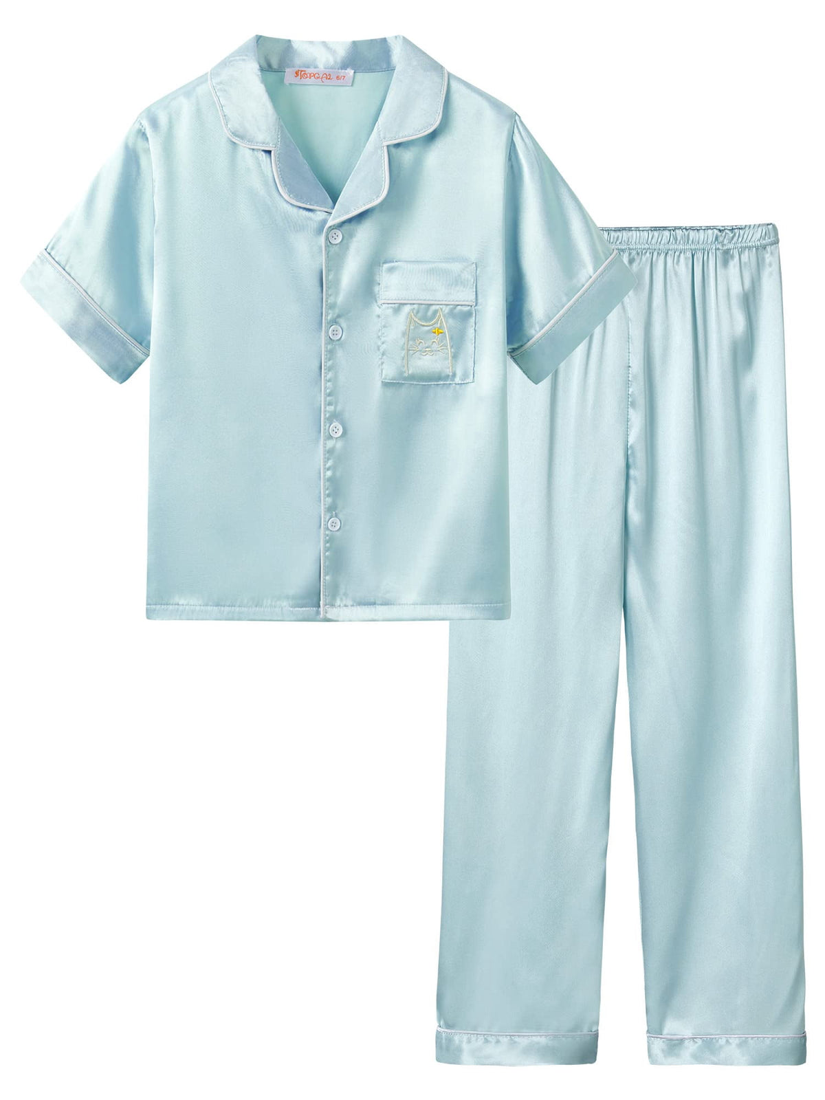 Topgal Satin Pajamas for Girls Beige & Pink Leopard 2 PC Short Sleeves Teen Girl Silky Nightwear Size 10 (Part 1 of 2)