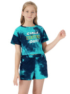 Topgal 100% Cotton Tie Dye Black & White Crop Top & Shorts Clothes Set Outfit for Big Girls Size 6