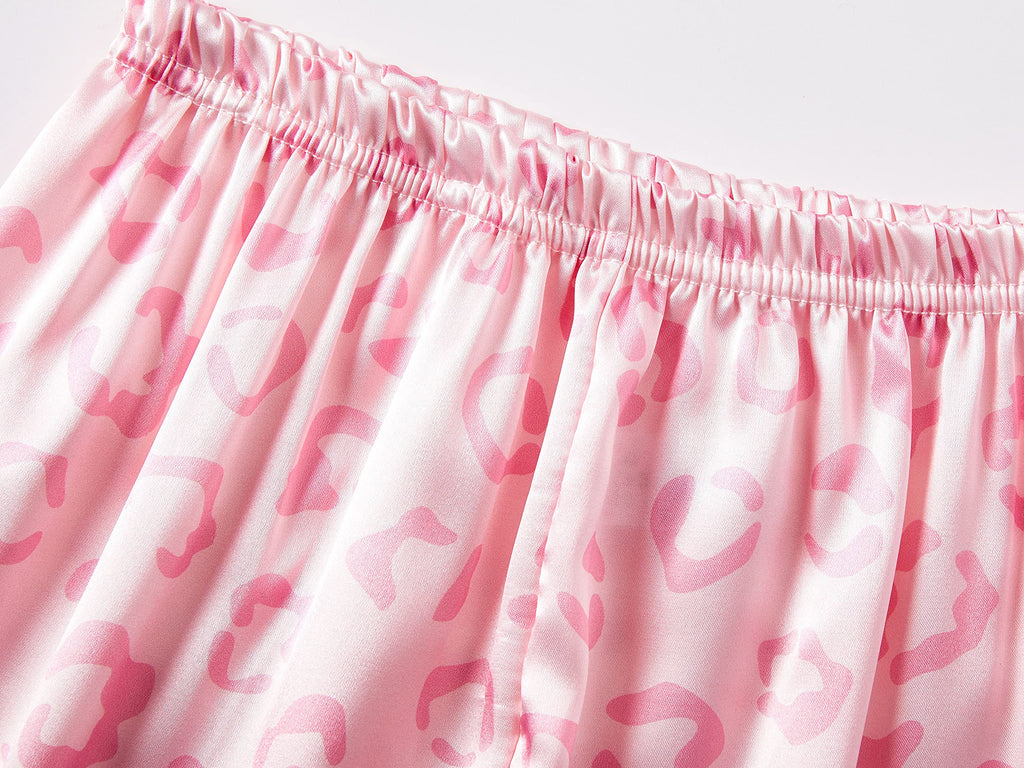 Topgal Satin Pajamas for Girls Beige & Pink Leopard 2 PC Short Sleeves Teen Girl Silky Nightwear Size 10 (Part 1 of 2)