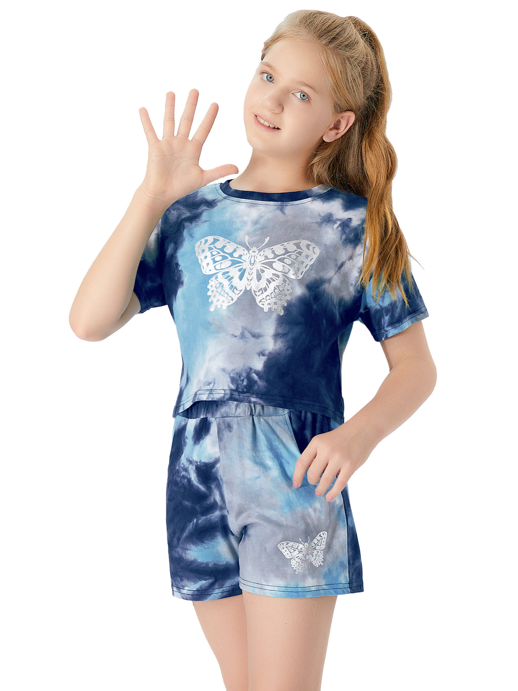 Topgal 100% Cotton Tie Dye Black & White Crop Top & Shorts Clothes Set Outfit for Big Girls Size 6