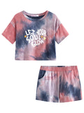 Topgal 100% Cotton Tie Dye Black & White Crop Top & Shorts Clothes Set Outfit for Big Girls Size 6