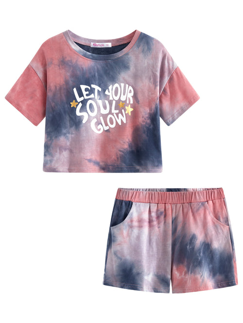 Topgal 100% Cotton Tie Dye Black & White Crop Top & Shorts Clothes Set Outfit for Big Girls Size 6