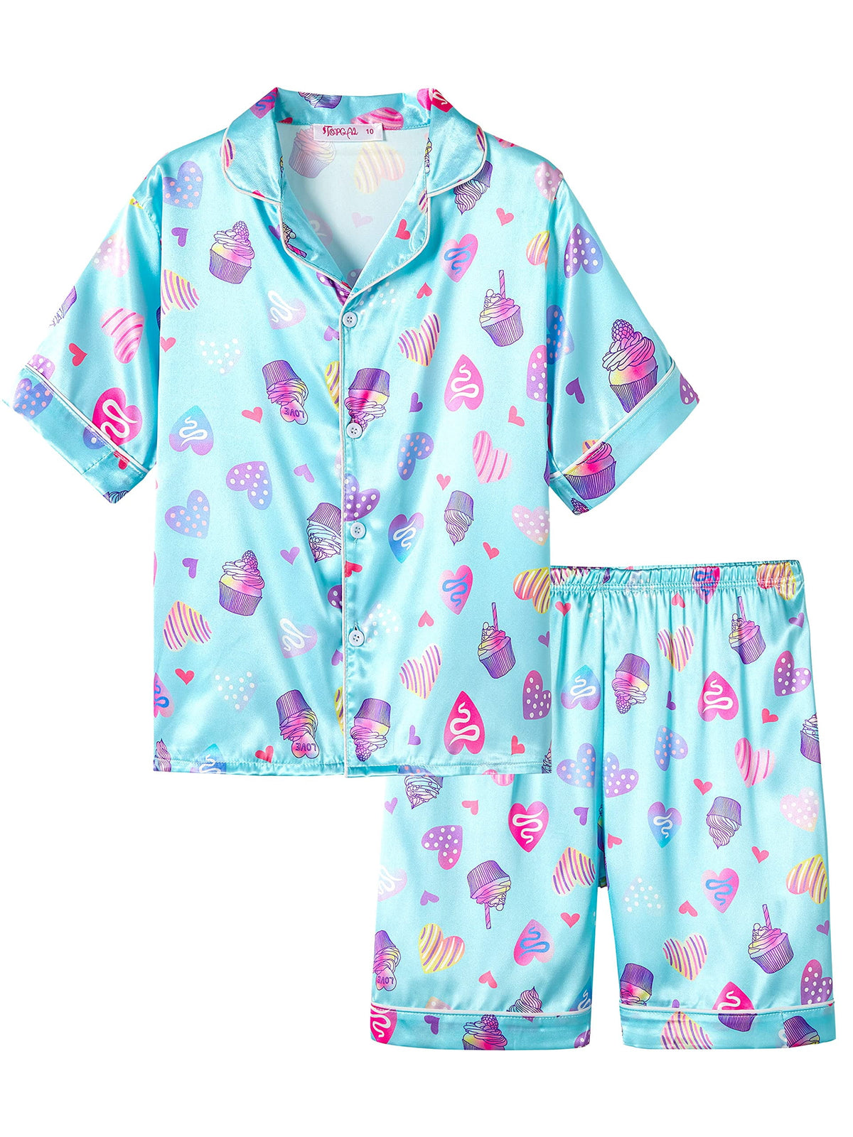 Topgal Satin Pajamas for Girls Beige & Pink Leopard 2 PC Short Sleeves Teen Girl Silky Nightwear Size 10 (Part 1 of 2)