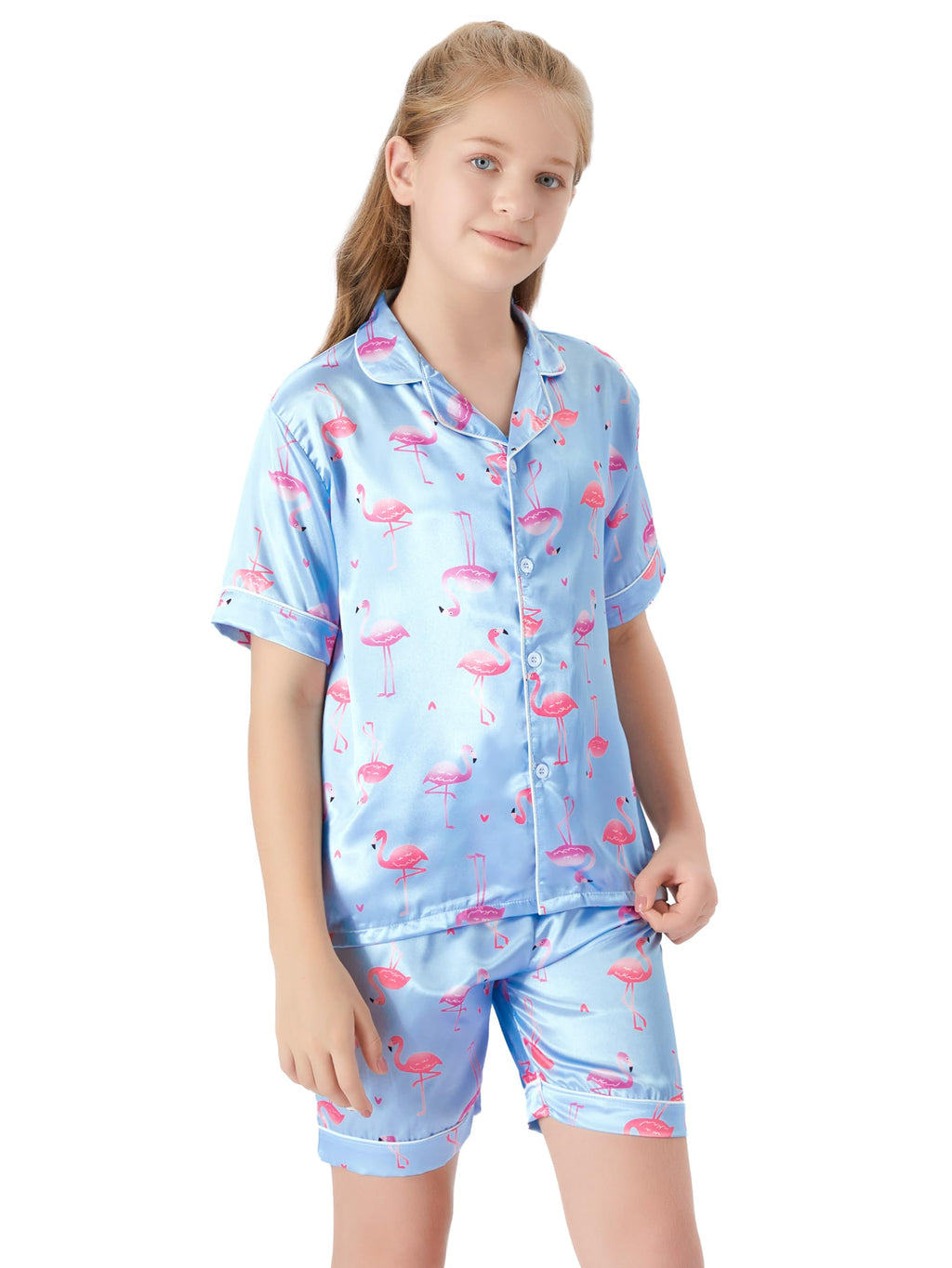 Topgal Satin Pajamas for Girls Beige & Pink Leopard 2 PC Short Sleeves Teen Girl Silky Nightwear Size 10 (Part 1 of 2)