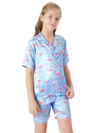 Topgal Satin Pajamas for Girls Beige & Pink Leopard 2 PC Short Sleeves Teen Girl Silky Nightwear Size 10 (Part 1 of 2)