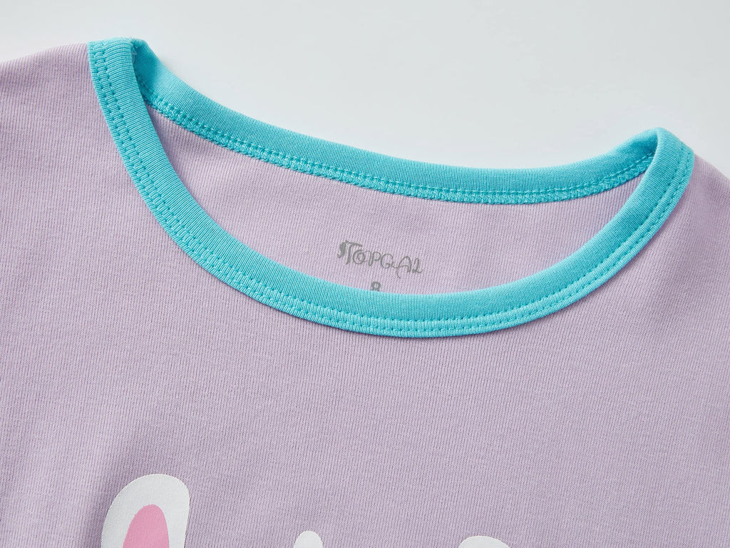 Topgal Purple Kittten Pajamas for Girls – Cotton Snug-Fitting Tee Shorts & Pants PJ Set Size 10