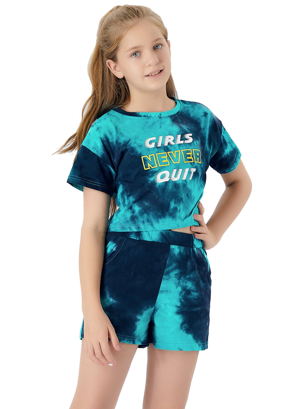 Topgal 100% Cotton Tie Dye Black & White Crop Top & Shorts Clothes Set Outfit for Big Girls Size 6