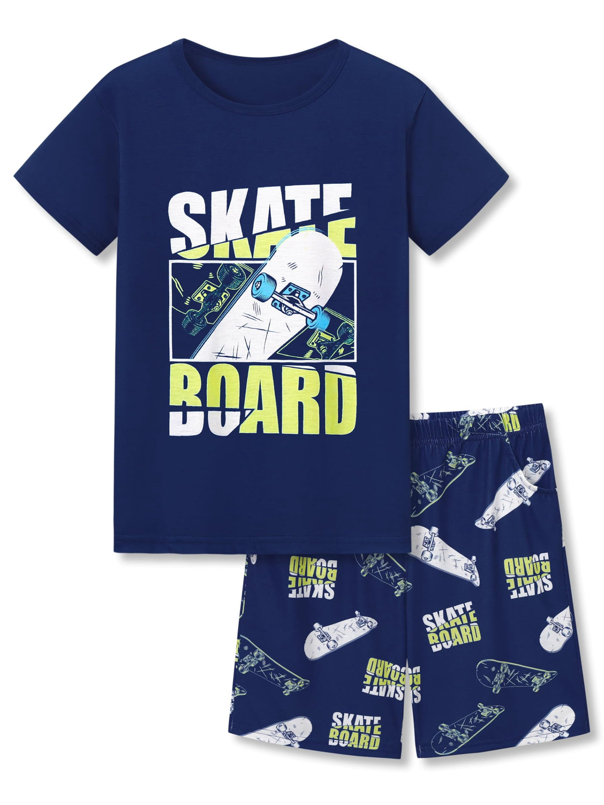 Topgal Kids & Big Boys Pajamas Comfy Navy 2 Piece Short Sleeves Top & Shorts Skate Board Trendy Sleepwear Set Size 10