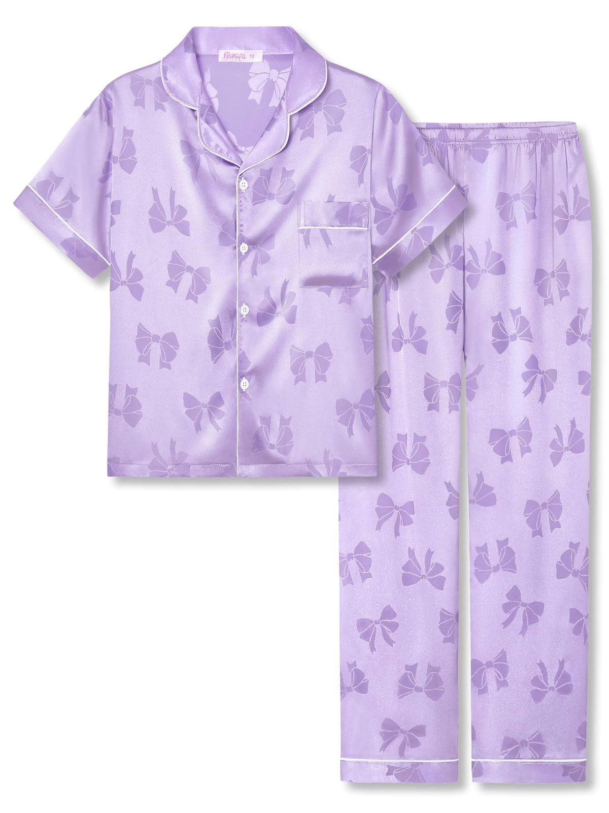 Topgal Satin Pajamas for Girls Beige & Pink Leopard 2 PC Short Sleeves Teen Girl Silky Nightwear Size 10 (Part 2 of 2)