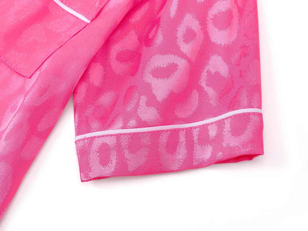 Topgal Satin Pajamas for Girls Beige & Pink Leopard 2 PC Short Sleeves Teen Girl Silky Nightwear Size 10 (Part 2 of 2)