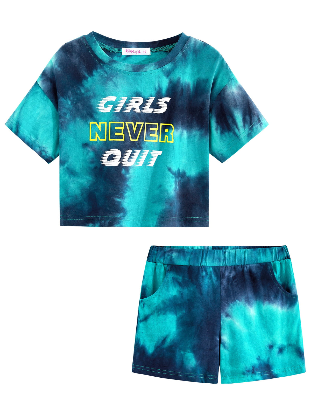 Topgal 100% Cotton Tie Dye Black & White Crop Top & Shorts Clothes Set Outfit for Big Girls Size 6