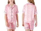 Topgal Satin Pajamas for Girls Beige & Pink Leopard 2 PC Short Sleeves Teen Girl Silky Nightwear Size 10 (Part 1 of 2)