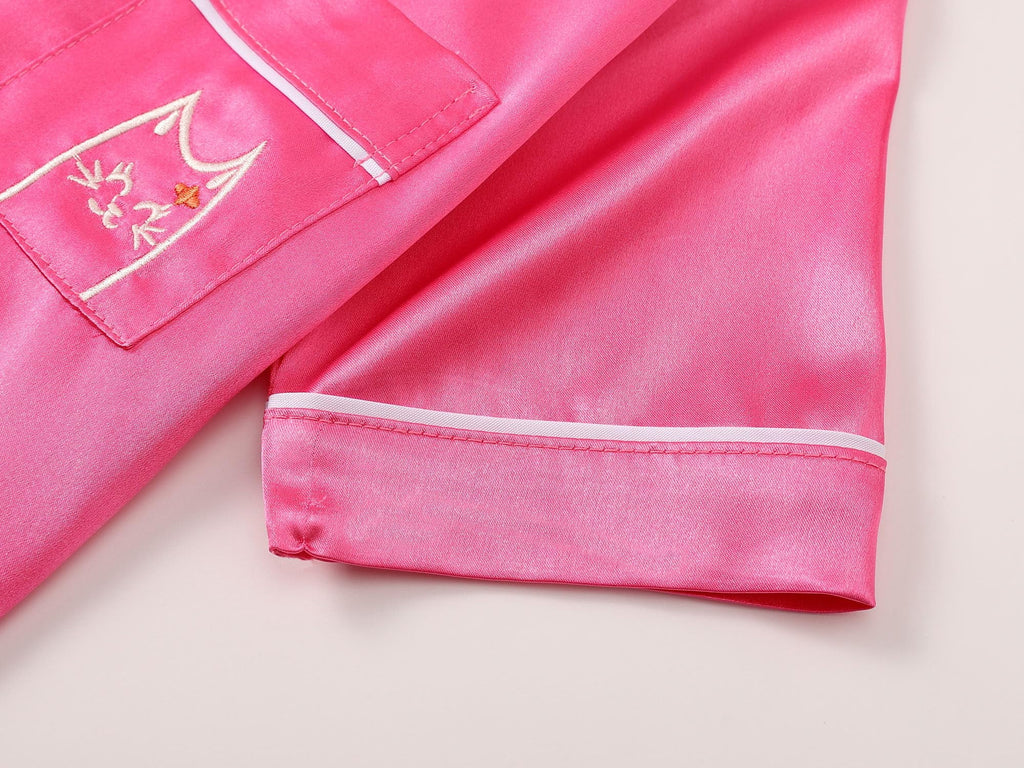 Topgal Satin Pajamas for Girls Beige & Pink Leopard 2 PC Short Sleeves Teen Girl Silky Nightwear Size 10 (Part 1 of 2)