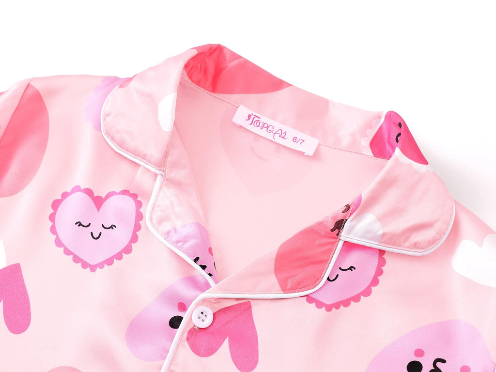 Topgal Satin Pajamas for Girls Beige & Pink Leopard 2 PC Short Sleeves Teen Girl Silky Nightwear Size 10 (Part 2 of 2)