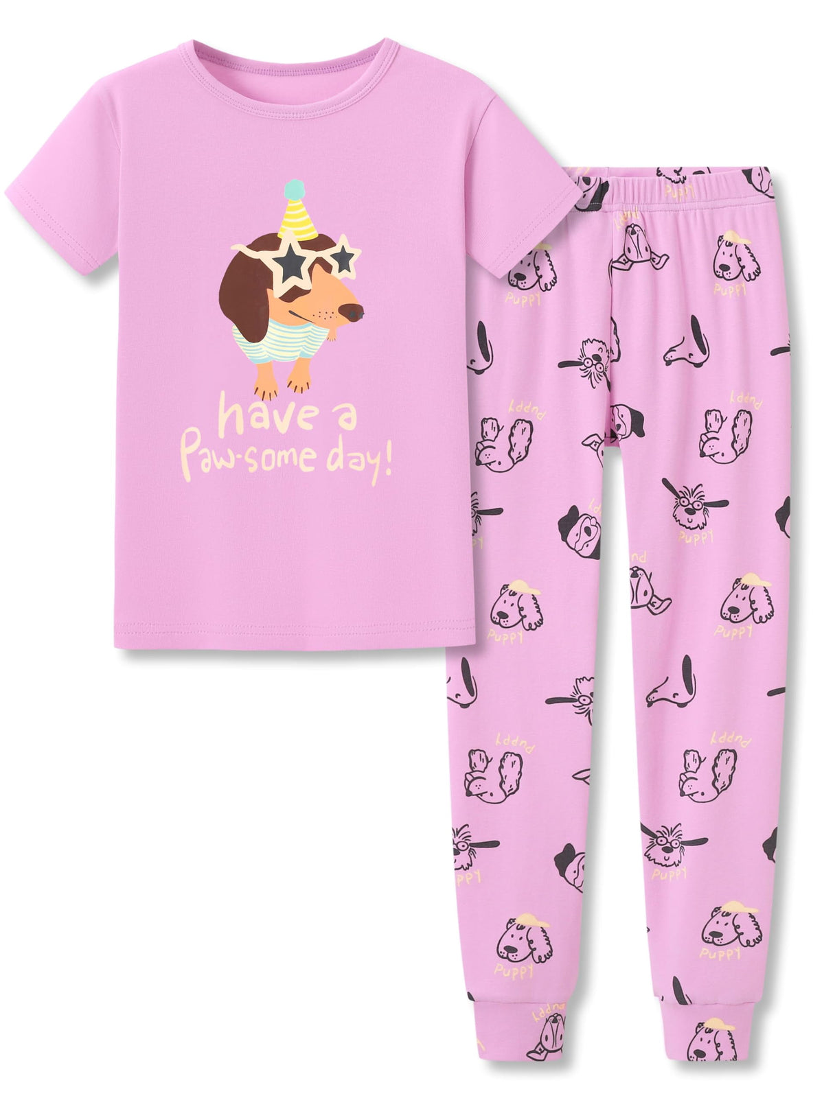 Topgal Purple Kittten Pajamas for Girls – Cotton Snug-Fitting Tee Shorts & Pants PJ Set Size 10