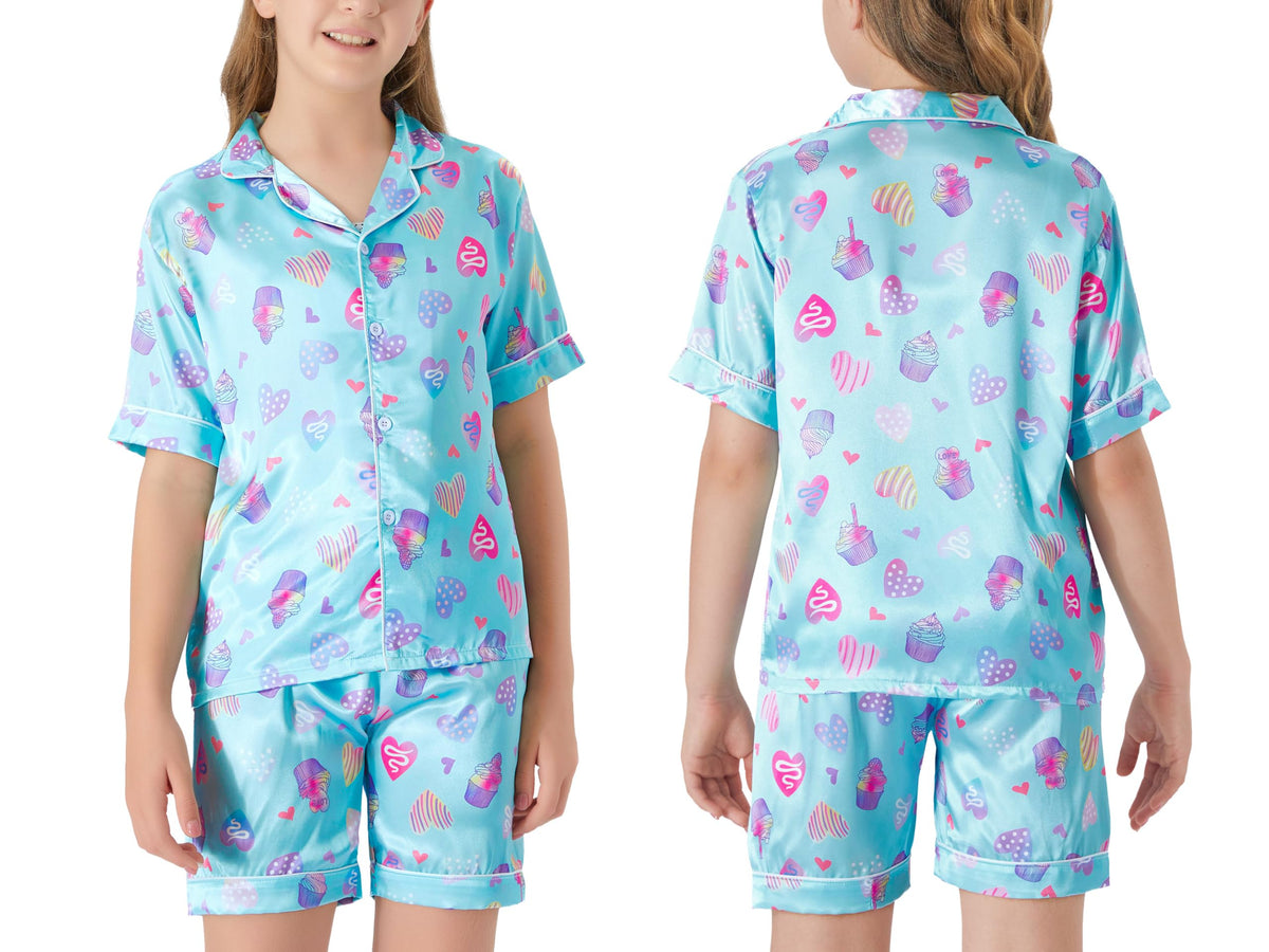 Topgal Satin Pajamas for Girls Beige & Pink Leopard 2 PC Short Sleeves Teen Girl Silky Nightwear Size 10 (Part 1 of 2)