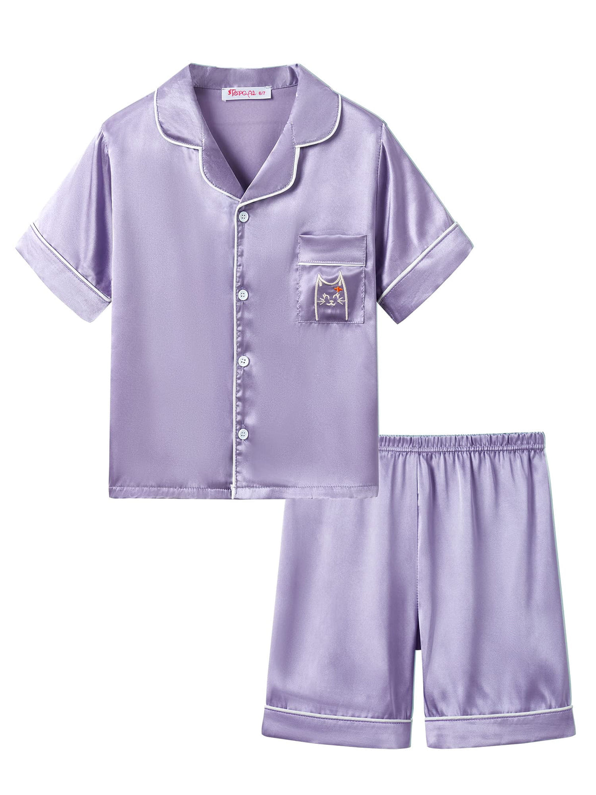 Topgal Satin Pajamas for Girls Beige & Pink Leopard 2 PC Short Sleeves Teen Girl Silky Nightwear Size 10 (Part 1 of 2)