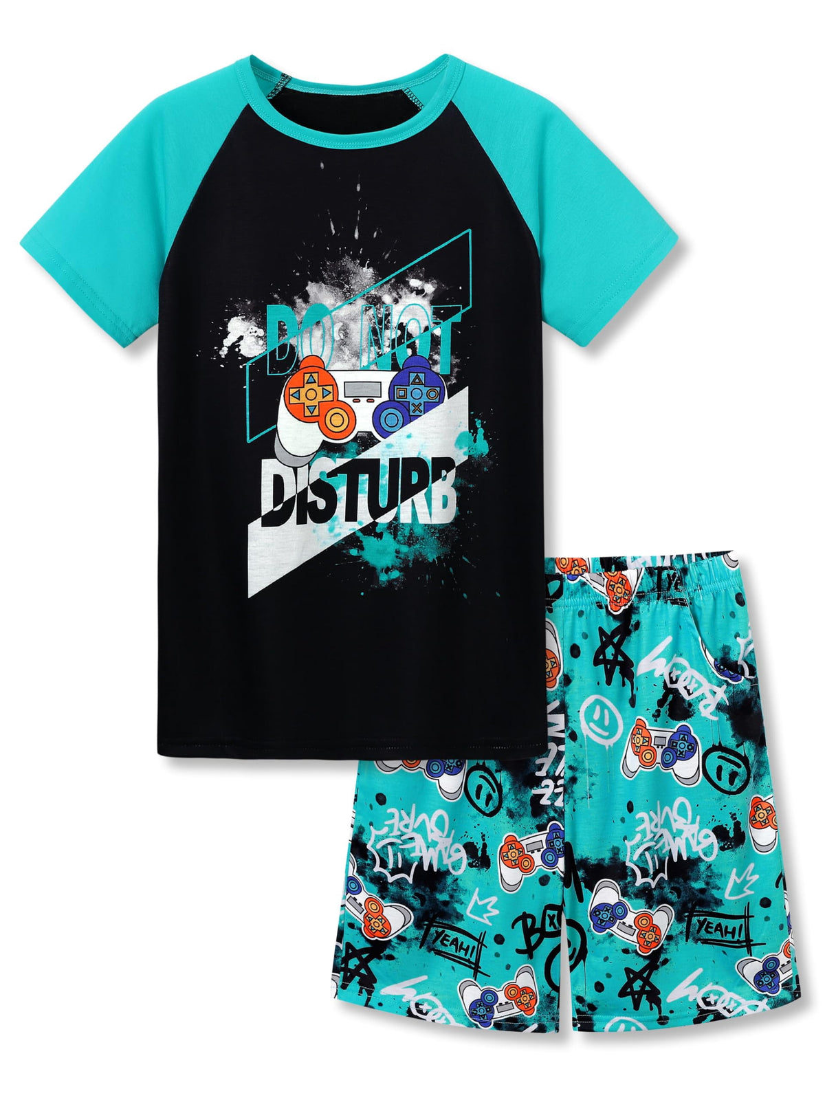 Topgal Kids & Big Boys Pajamas Comfy Navy 2 Piece Short Sleeves Top & Shorts Skate Board Trendy Sleepwear Set Size 10