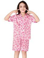 Topgal Satin Pajamas for Girls Beige & Pink Leopard 2 PC Short Sleeves Teen Girl Silky Nightwear Size 10 (Part 1 of 2)