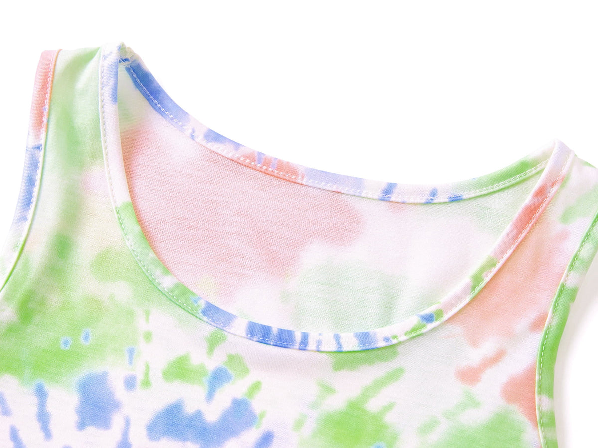 Topgal Tween Girls Pajamas Tie Dye Rainbow Unicorn Cotton Tank Top & Shorts PJS Size 18