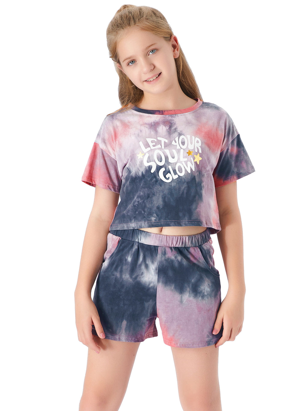 Topgal 100% Cotton Tie Dye Black & White Crop Top & Shorts Clothes Set Outfit for Big Girls Size 6