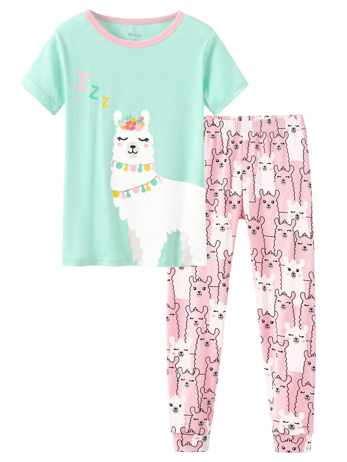 Topgal Purple Kittten Pajamas for Girls – Cotton Snug-Fitting Tee Shorts & Pants PJ Set Size 10