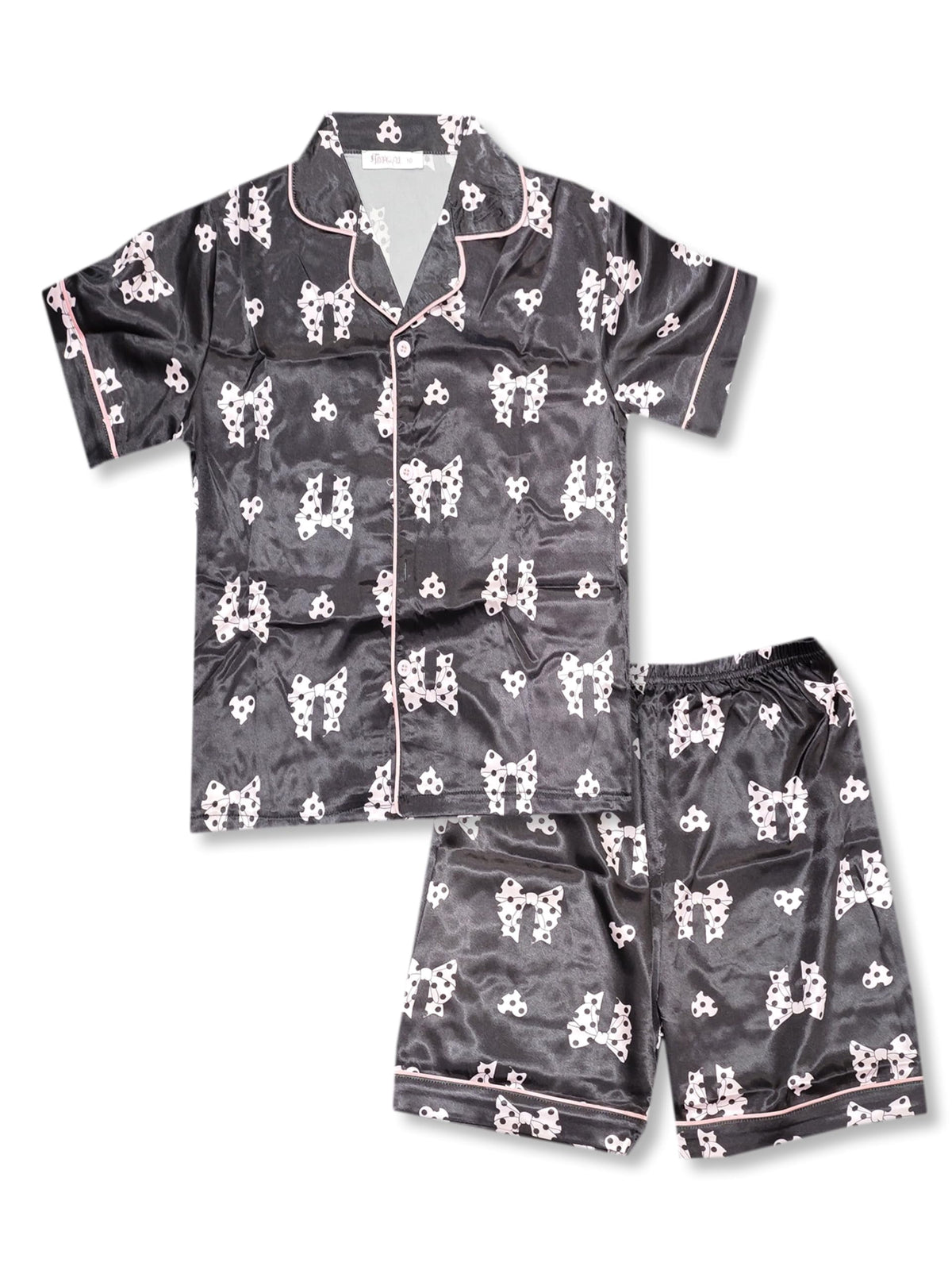 Topgal Satin Pajamas for Girls Beige & Pink Leopard 2 PC Short Sleeves Teen Girl Silky Nightwear Size 10 (Part 2 of 2)
