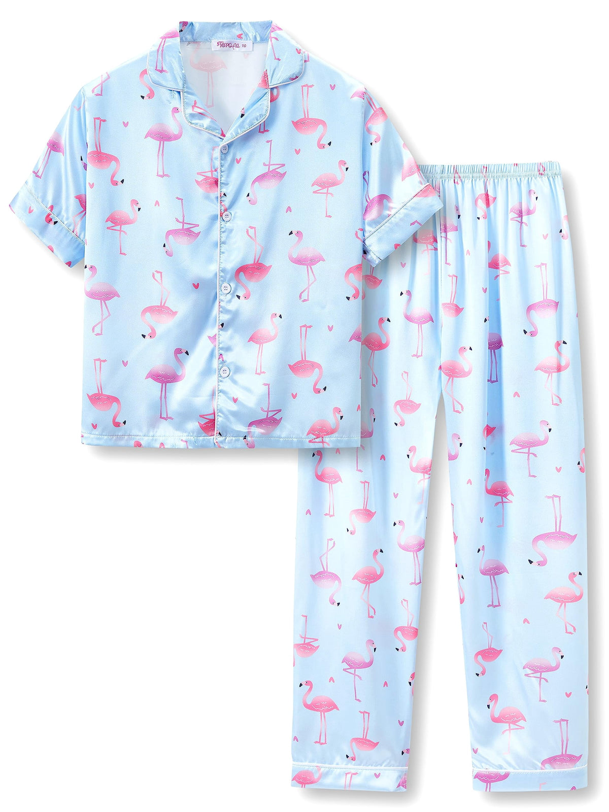 Topgal Satin Pajamas for Girls Beige & Pink Leopard 2 PC Short Sleeves Teen Girl Silky Nightwear Size 10 (Part 1 of 2)