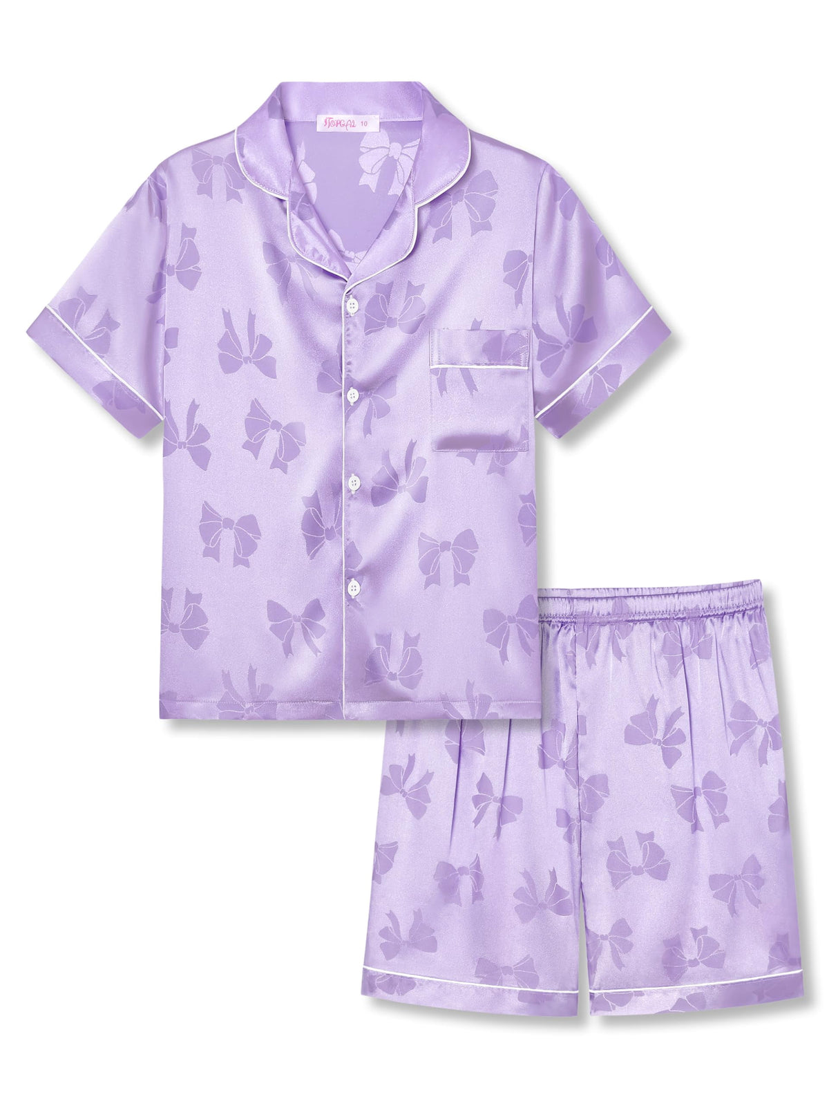 Topgal Satin Pajamas for Girls Beige & Pink Leopard 2 PC Short Sleeves Teen Girl Silky Nightwear Size 10 (Part 2 of 2)