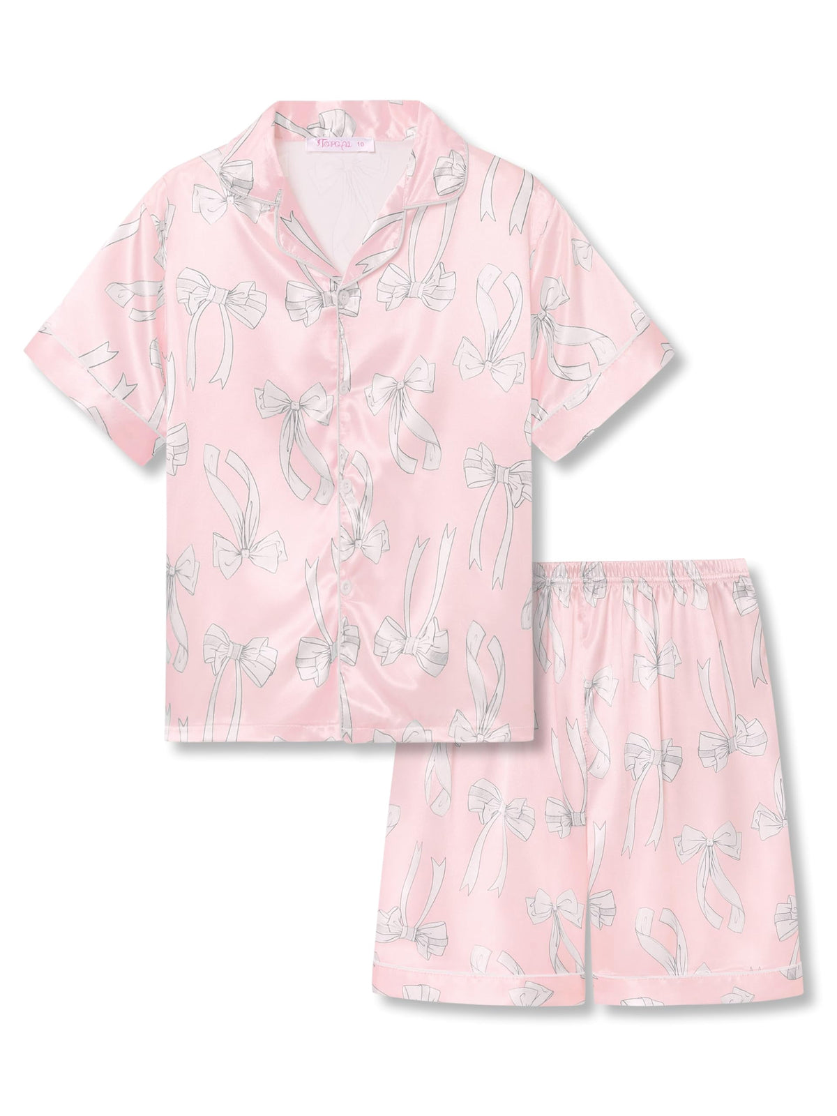 Topgal Satin Pajamas for Girls Beige & Pink Leopard 2 PC Short Sleeves Teen Girl Silky Nightwear Size 10 (Part 2 of 2)
