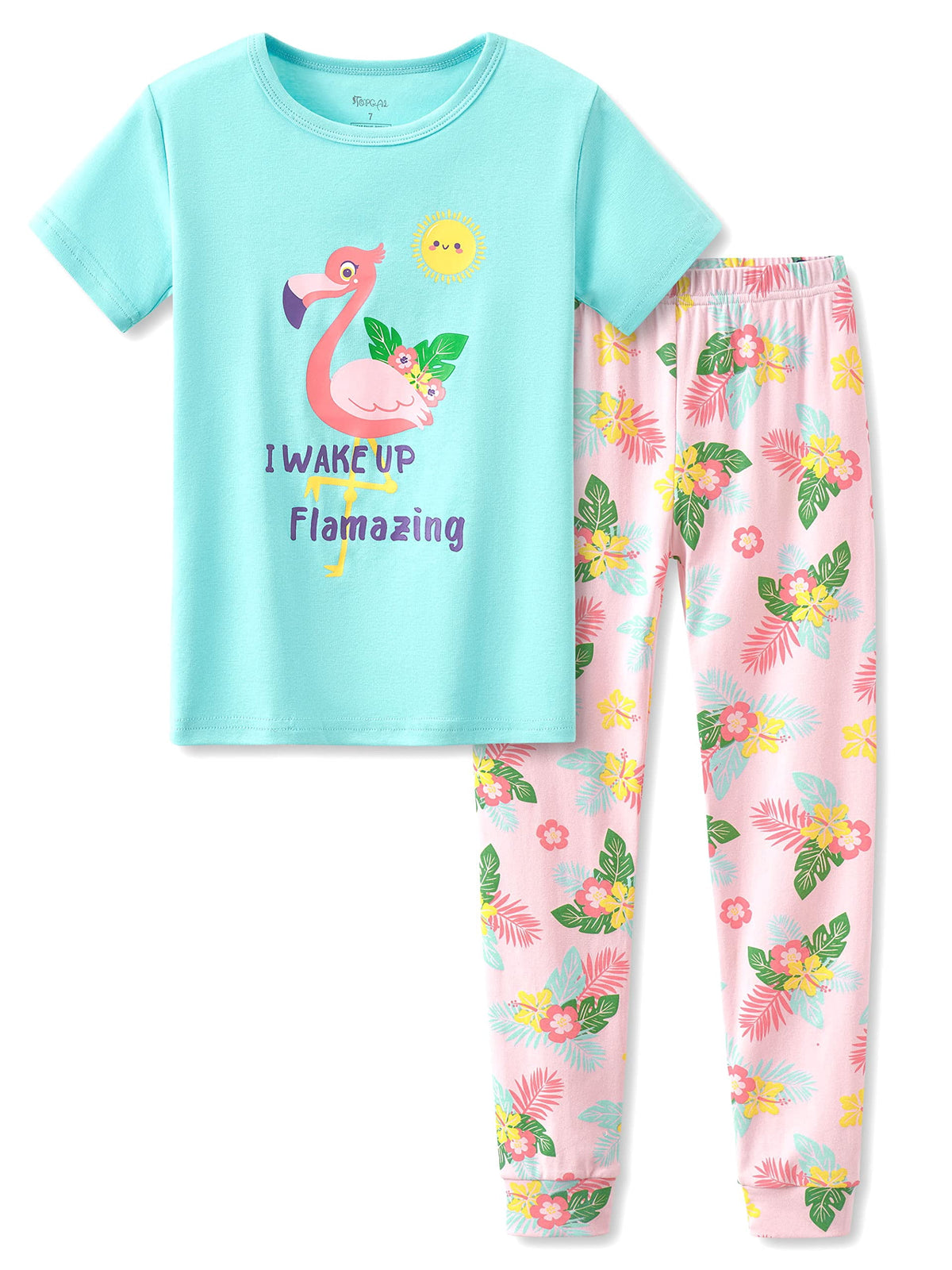 Topgal Purple Kittten Pajamas for Girls – Cotton Snug-Fitting Tee Shorts & Pants PJ Set Size 10